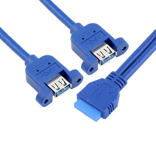 Inconntec USB 3.0 20P IDC 转 3.0 AFx2pcs Y 型数据线，适用于面板安装